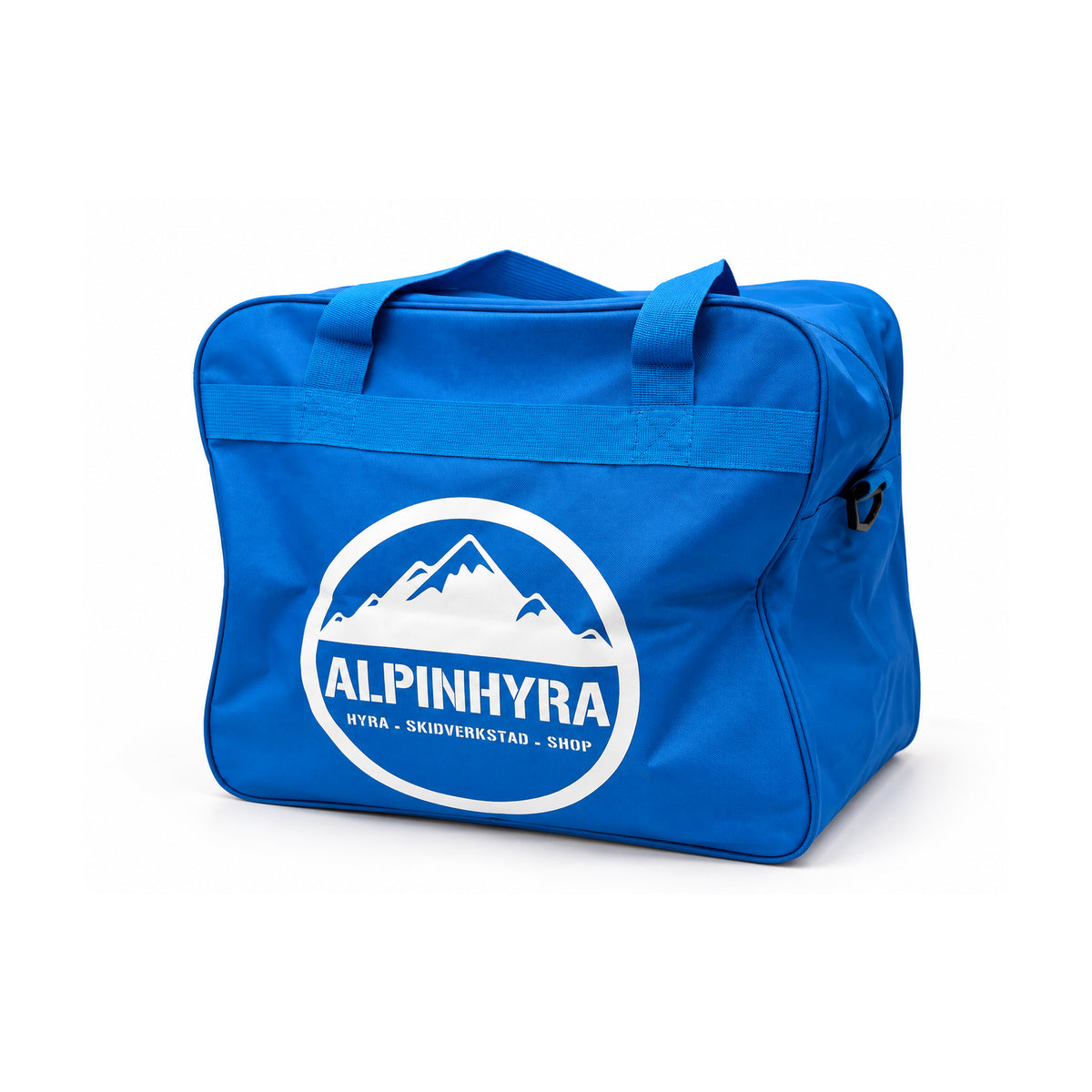Alpinhyra pjäxbag – blå med bärhandtag och vit logotyp