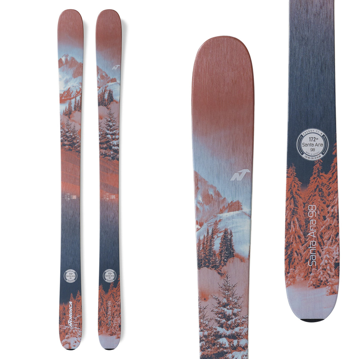 Nordica Santa Ana 98 Midnight Rose/Blue 2023/24 – hela paret och detaljer, utan bindning